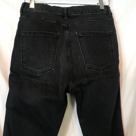 Zara Womens Skinny Jeans Blue Red Stripe 5 Pocket Zipper Denim Casual Pants 6 - Picture 6 of 9